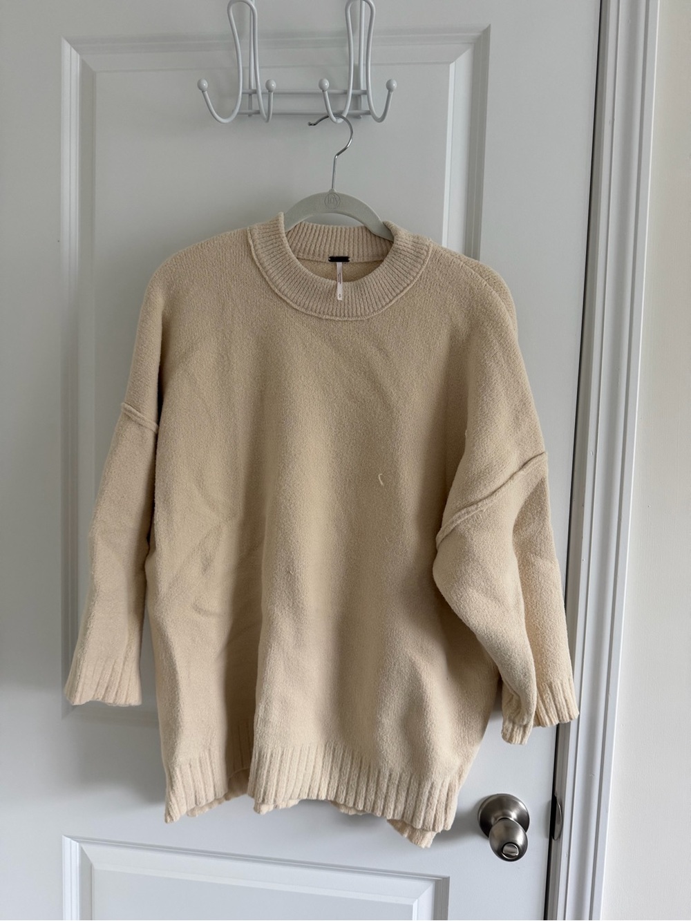 Free People Cream Oversized Crewneck Sweater